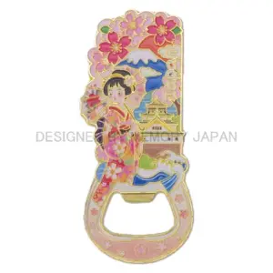着物女子と桜の富士山マグネット式栓抜き